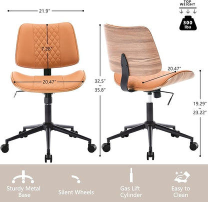 Home Office Chair No Arms with Wheels, Adjustable Height PU Leather Mid Back - Image 2