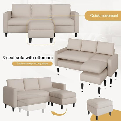 JAMFLY Sectional Sofa for Living Room, 3-Seat Reversible Couch - Image 4