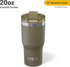RTIC 20oz Essential Tumbler with Lid, Insulated, Stainless Steel, Metal, Double Wall Vacuum-Insulation, Ceramic Lined, Travel Cup for Iced Coffee, Tea, Hot and Cold Drink, Olive