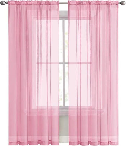 SpaceDresser Sheer Light Pink Curtains 4 Panels Rod Pocket Semi-Sheer Curtain - Image 3