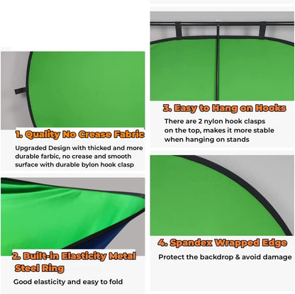 Blue Green Screen Backdrop Double Sided Collapsible Greenscreen Backdrop with Carrying Bag,Portable Pop Up Green Screen Background for Streaming Webcam, Blue & Green 59.1 * 78.7"