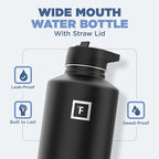 IRON °FLASK Camping & Hiking Hydration Flask with 3 Lids - Stainless Steel, Double Walled & Vacuum Insulated Water Bottle - Leak Proof & BPA Free (Graphite, Straw - 64 oz)