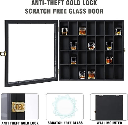 Shot Glass Display Case Wooden Cabinet Rack Holder Wall Mounted Black Shadow - Image 3