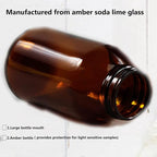 Wide Mouth Packer Bottle, Amber Glass, 500 ML (16 OZ) Capacity with 53-400 Black Polyethylene Screw Cap Lined PE Septa, Package of 12 Units