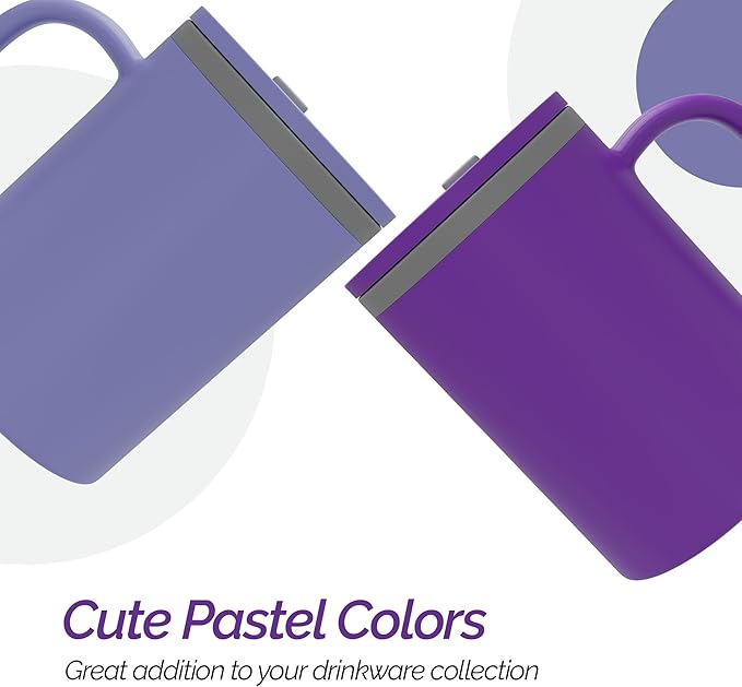 Copco Iconic 16oz Double Wall Insulated Desk Mug with Lid & Handle, Set of 2, BPA-Free Reusable Plastic, Spill-Proof, Microwave & Dishwasher Safe, Wide Mouth, Cup Holder Friendly (Purple/Light Purple)