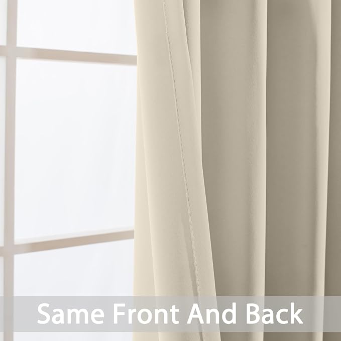 Yakamok Room Darkening Curtains 52x63 inch Length Cream Beige-Living Room | 2 - Image 3