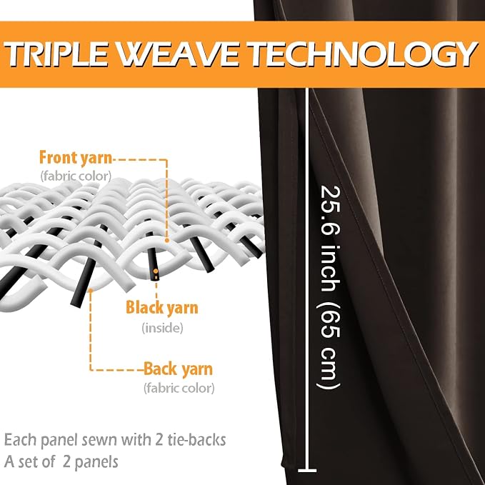RV Blackout Curtains for Bedroom 52 x 36 Inches Long Brown 2 Panels | Thermal - Image 4