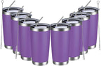 MEWAY 20oz Tumbler 8 Pack Double Wall Vacuum Insulated Travel Mug Bulk, Stainless Steel Tumblers with Lid and Straw, Durable Powder Coated Coffee Cups for Cold & Hot Drinks (Purple, 8)