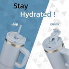 40 oz Tumbler with Handle and 2 Straws,2 in 1 Lid Insulated Water Bottle Stainless Steel Travel Coffee Mug,Lavender