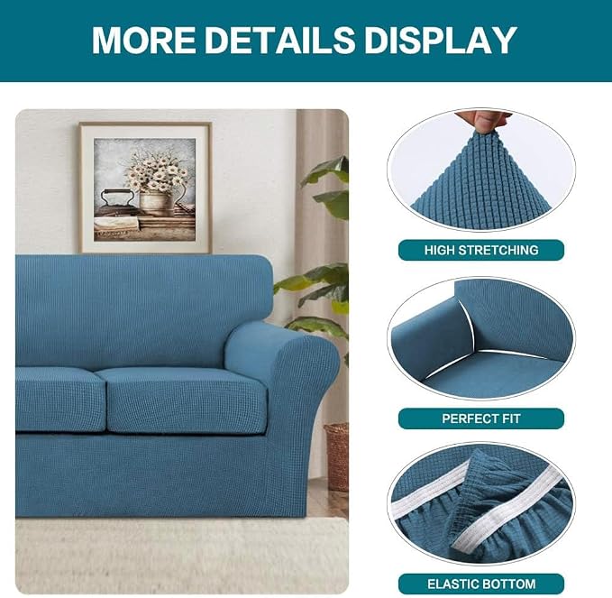 Turquoize 4 Piece Sofa Covers For 3 Cushion Couch Sofa Slipcover Soft Couch - Image 4