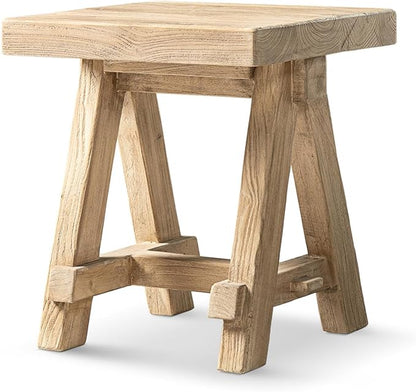 Hawthorne 18" Square Reclaimed Elm Trestle Side Table Heritage Light Natural - Image 4