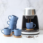 Hasense Espresso Cups and Saucers Set of 6, Demitasse Cups with Handle for Coffee Drinks, Latte, Cappuccino, Cafe Mocha and Tea, 4 Ounce Porcelain Coffee Cups for Coffee Bar Home and Party, Blue