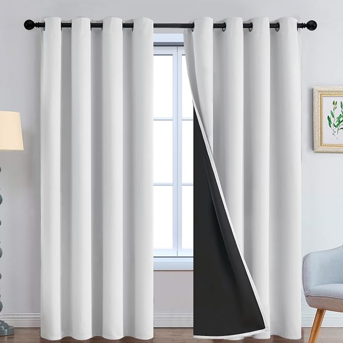 Yakamok Greyish White 100% Blackout Curtains 90 Inches Long, 2 Thick Layers | by Yakamok