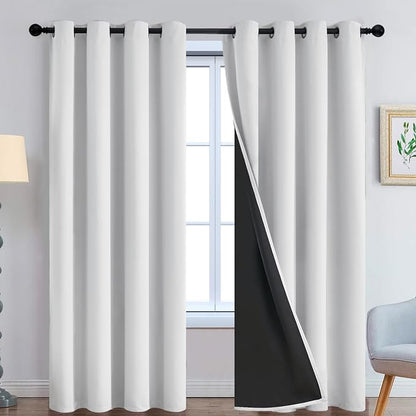 Yakamok Greyish White 100% Blackout Curtains 90 Inches Long, 2 Thick Layers | by Yakamok