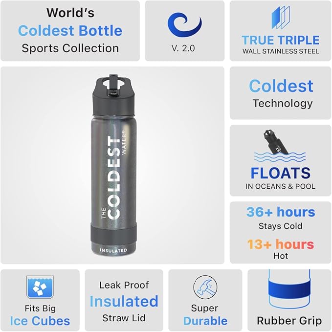 Coldest Insulated Water Bottle with Straw Lid - Stainless Steel Metal Insulated Bottle for Men & Women (Stardust Glitter, 24 oz)
