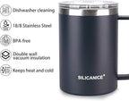14 oz Stainless Steel Vacuum Insulated Tumbler with handle & MacSlider Lid, Dishwasher Safe & Spill Proof Coffee Cup, Travel Mug for Hot/Cold Drinks, Durable Design - Gray
