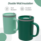 Copco Iconic 16oz Double Wall Insulated Desk Mug with Lid & Handle, Set of 2, BPA-Free Reusable Plastic, Spill-Proof, Microwave & Dishwasher Safe, Wide Mouth, Cup Holder Friendly (Green/Hunter Green)