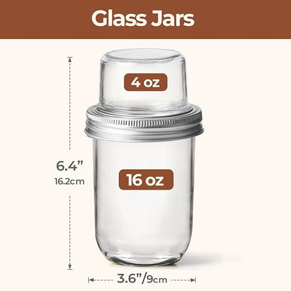 ComSaf Overnight Oats Containers with Lids (16OZ+4OZ, 2PCS) On-The-Go Dual-Laryer Yogurt Parfait Cups with Dry and Wet Separation Mason Jars for Chia Pudding Cereal Nut Fruit Meal Prep Salad