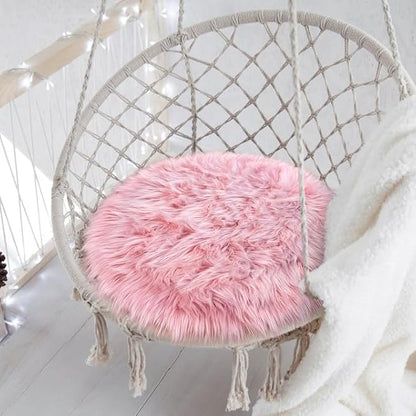 15.7 Inches Mini Pink Round Faux Fur Sheepskin Area Rug, Fluffy Small Circle by TENNOLA