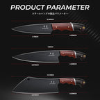 Japanese Chef Knife Set - 3 PCS Kitchen Utility Knife Sets for Cooking, Meat Cleaver Knives Set with Full Tang Wooden Handle, Gift for Birthday
