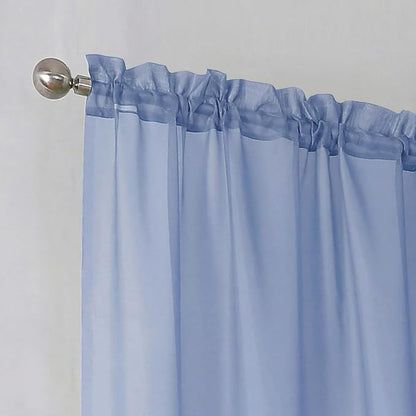 Simplebrand Denim Sheer Curtains 84 Inches Long, Light Filtering Rod Pocket - Image 6