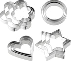 12 Pcs Cookie Cutters Biscuit Cutter Fruit Cutter Shapes Stainless Steel Fondant Cake Mold Heart Flower Star Round Shapes Metal Cutters for Baking