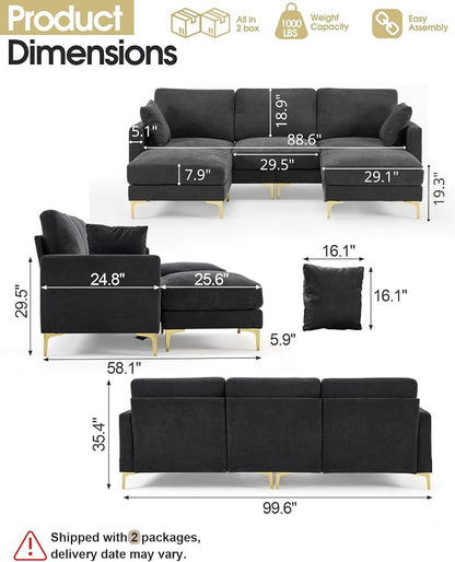 Karl home 99.6" Sectional Sofa, U-Shaped Chenille Upholstered Couch - Image 2