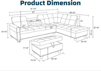 97.5" L Shaped Couch Set, Modular Sectional Couches - Image 2