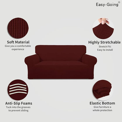 Easy-Going Stretch Oversized Loveseat Couch Covers Washable Wine | 1-Piece - Image 3