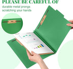 12 Pcs Classification Folders Letter Size, Back to School Supply for Teacher, Student, 1 Divider Pressboard File Folder Bulk with 2 Fasteners, 3.5 Inch Expanding File Organizer (Green)