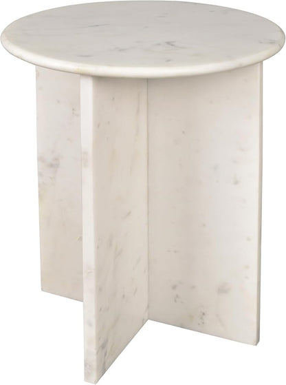 JONATHAN Y Javier Solid White Marble End Table, 17.75" Round Modern Accent Side - Image 3