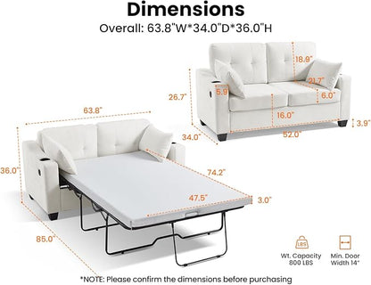 Full Size Pull Out Sleeper Sofa Bed, 2-in-1 Convertible Chenille Pull Out Couch - Image 3