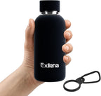 Small Water Bottle 12oz with Clip, Double Wall Stainless Steel Vacuum Small Insulated Water Bottle Keeps Drinks Cold 24 Hrs/Hot 12 Hrs for Kids Handbag School BPA Free (Black)