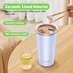 Insulated Coffee Mug with Ceramic Coating, 18oz Travel Mug with Leak-proof Lid, Vacuum Double-wall Tumbler, Stainless Steel Thermal Cup for Tea, Hot Cocoa, Cold Beverage, Ice Drinks