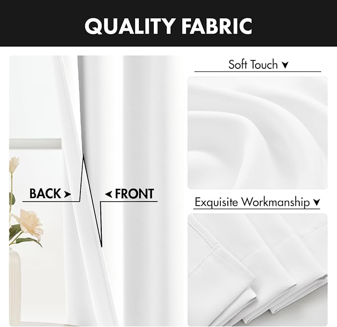 MIULEE Set of 4 Pure White 45 Inch Short Blackout Kitchen Window Curtains | - Image 8