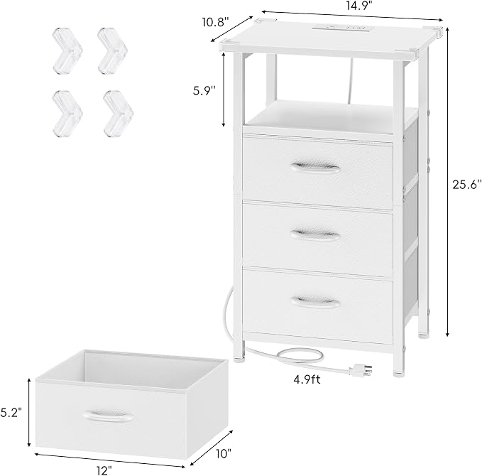 Vagusicc Night Stand with Charging Station, LED Nightstand - Image 3