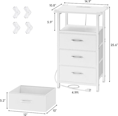 Vagusicc Night Stand with Charging Station, LED Nightstand - Image 3