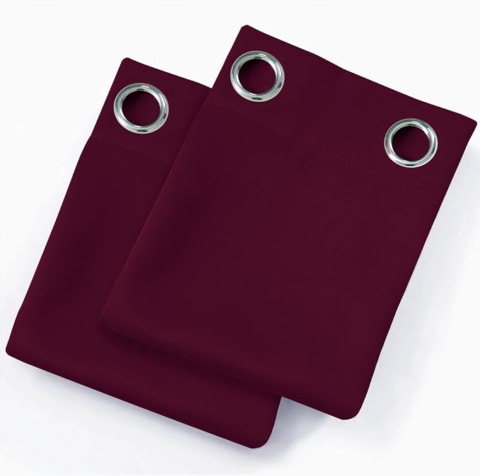 Blackout Curtains 66 x 54 Inch Long Burgundy Red Curtains Set of 2 Panels Room - Image 9