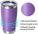 DOMICARE 20oz Tumbler with Lid Stainless Steel Tumblers Bulk, Double Wall Vacuum Insulated Coffee Travel Mug Powder Coated Tumbler, 12 Pack Purple