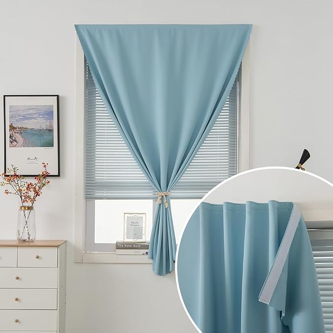 Self Adhesive Curtains, Use for Bedroom, Lake Blue, 2 Panels - Image 6