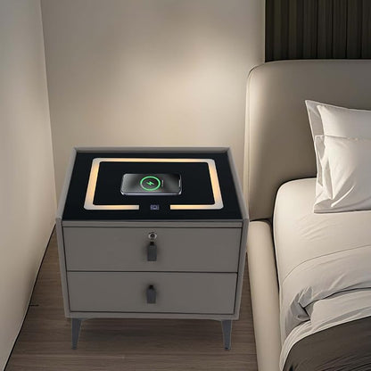 Smart Nightstand w/Fingerprint Lock Drawers, Smart Bedside Table w/USB Charging - Image 7