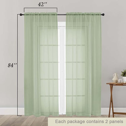 Light Green Sheer Curtains 84 Inches Long 2 Panels Set - Image 2