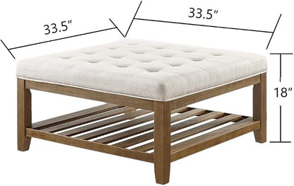 24KF Large Square Upholstered Tufted Linen Ottoman Coffee Table, Large Footrest - Image 2