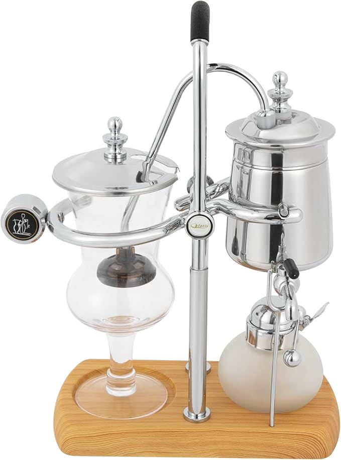 Belgian Syphon Coffee Maker, Belgian Belgium Royal Family Balance Syphon Siphon Coffee Maker Vacuum Brewing System w/Measuring Cup & lcohol Burne, Sliver