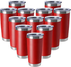 HASLE OUTFITTERS 20oz Tumblers Stainless Steel Mugs with Lid Double Wall Vacuum Insulated Coffee Cups for Cold & Hot Drinks (20oz-Red, 12 Pack)