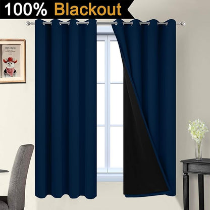 Yakamok Dark Blue 100% Blackout Curtains 63 Inches Long 52" Wide 2 Panels | - Image 3