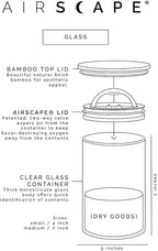 AirScape Glass Food Storage Canister - Glass Storage With US Patented Airless Inner Lid & Bamboo Top Lid - Preserves Food Freshness (Medium 7-Inch)