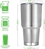 DOMICARE 30 oz Tumbler with Lid and Straw, Stainless Steel Tumblers Bulk, Insulated Vacuum Double Wall Travel Coffee Mug, Durable Powder Coated Tumbler Cups (Stainless Steel, 4)