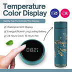 Farasi Tea Infuser for Loose Leaf Tea Smart Water Bottle with Fahrenheit Temperature Display, Stainless Steel Insulated Coffee and Fruit Tea Infuser Bottle - Green Floral Travel Tea Mug 15 oz