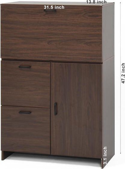 Foldable Desk Cabinet with Storage Drawers & Shelves - Image 2